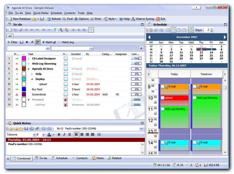 Free PIM Software Agenda At Once Organizer and To Do List Freeware
